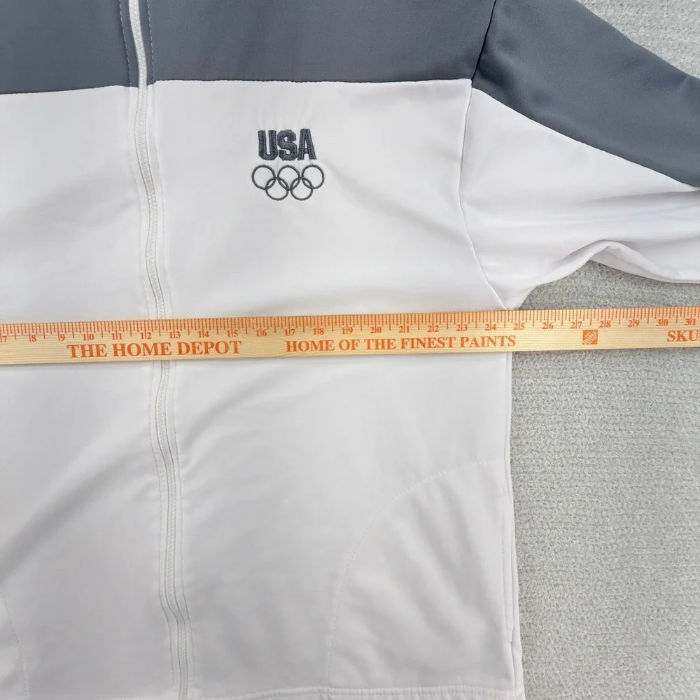 Vintage US Olympic Committee Track Jacket Mens 2XL White Gray Full Zip Team USA